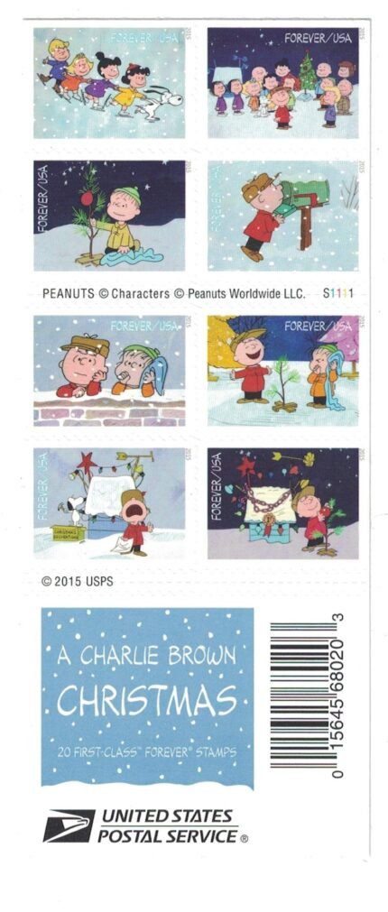 Charlie Brown Xmas Pane of 20 Forever Postage Stamps